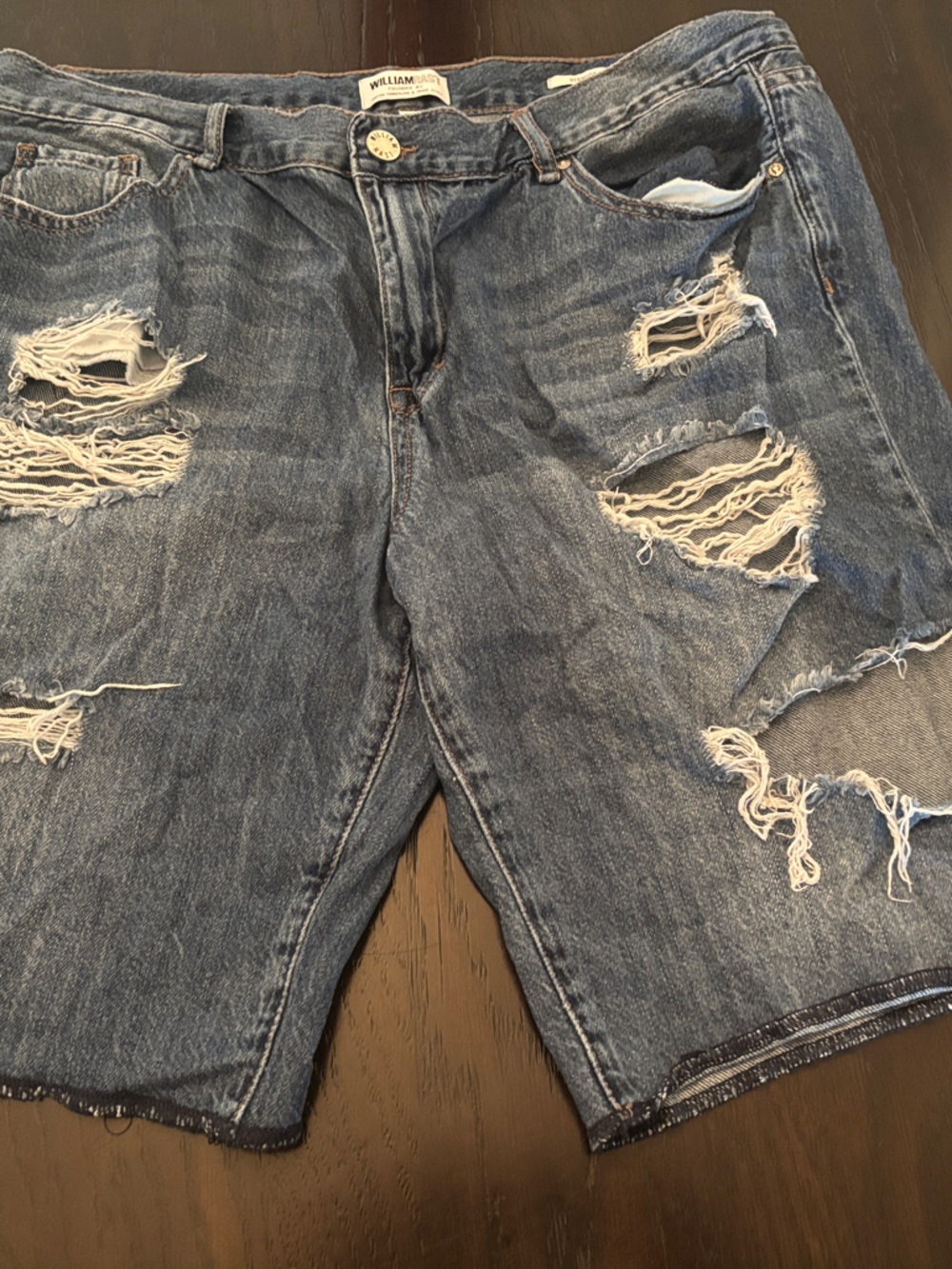 Ripped Dark Blue Denim Bermuda Shorts